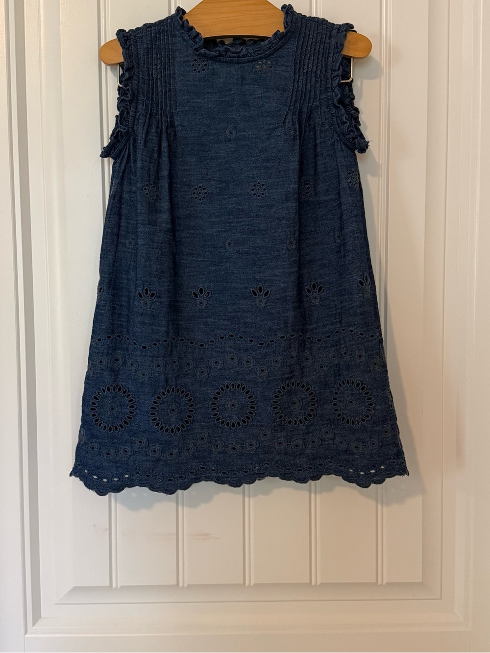 Gap x DÔEN Girls Eyelet Denim Dress Size XS (4–5) Blue Embroidered Boho
